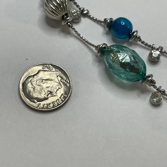 necklace teal blue beaded silver fashion jewelry trendy versatile bohemian - Picture 6 of 10